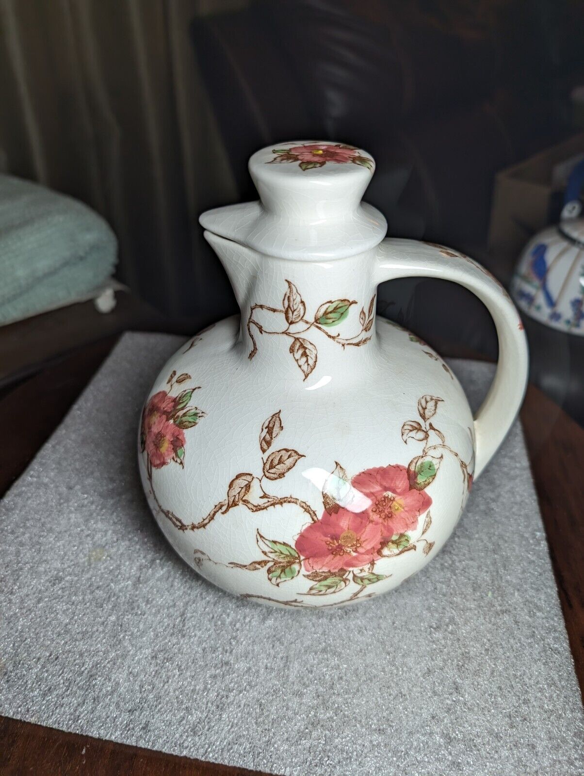 VTG 1940s Nasco Porcelain Springtime Water Tea Pitcher Jug Floral Dogwood w/ Lid