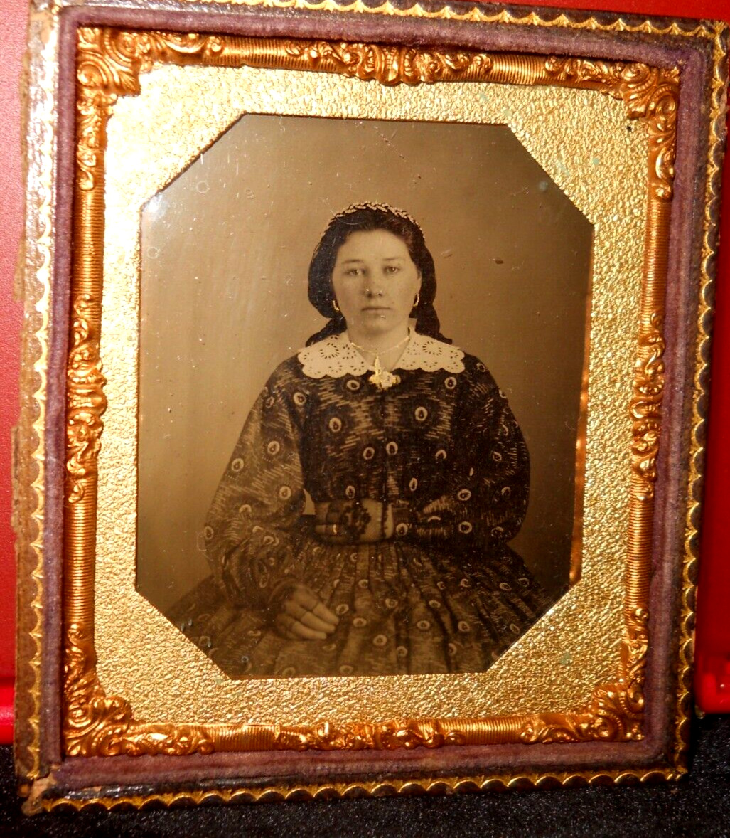 1/6th size Ambrotype of young lady in half case