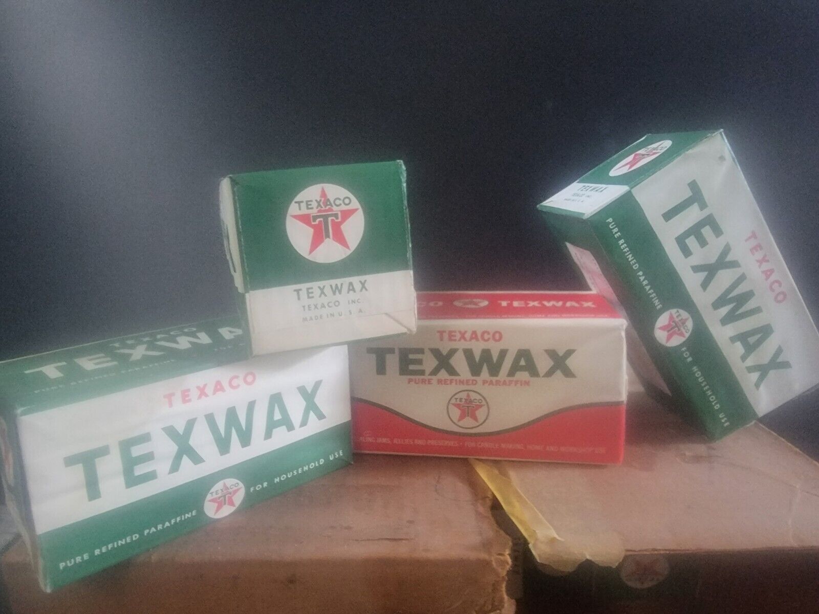 vintage TEXACO one-pound TEXWAX Pure Refined Paraffin wax package, 1964