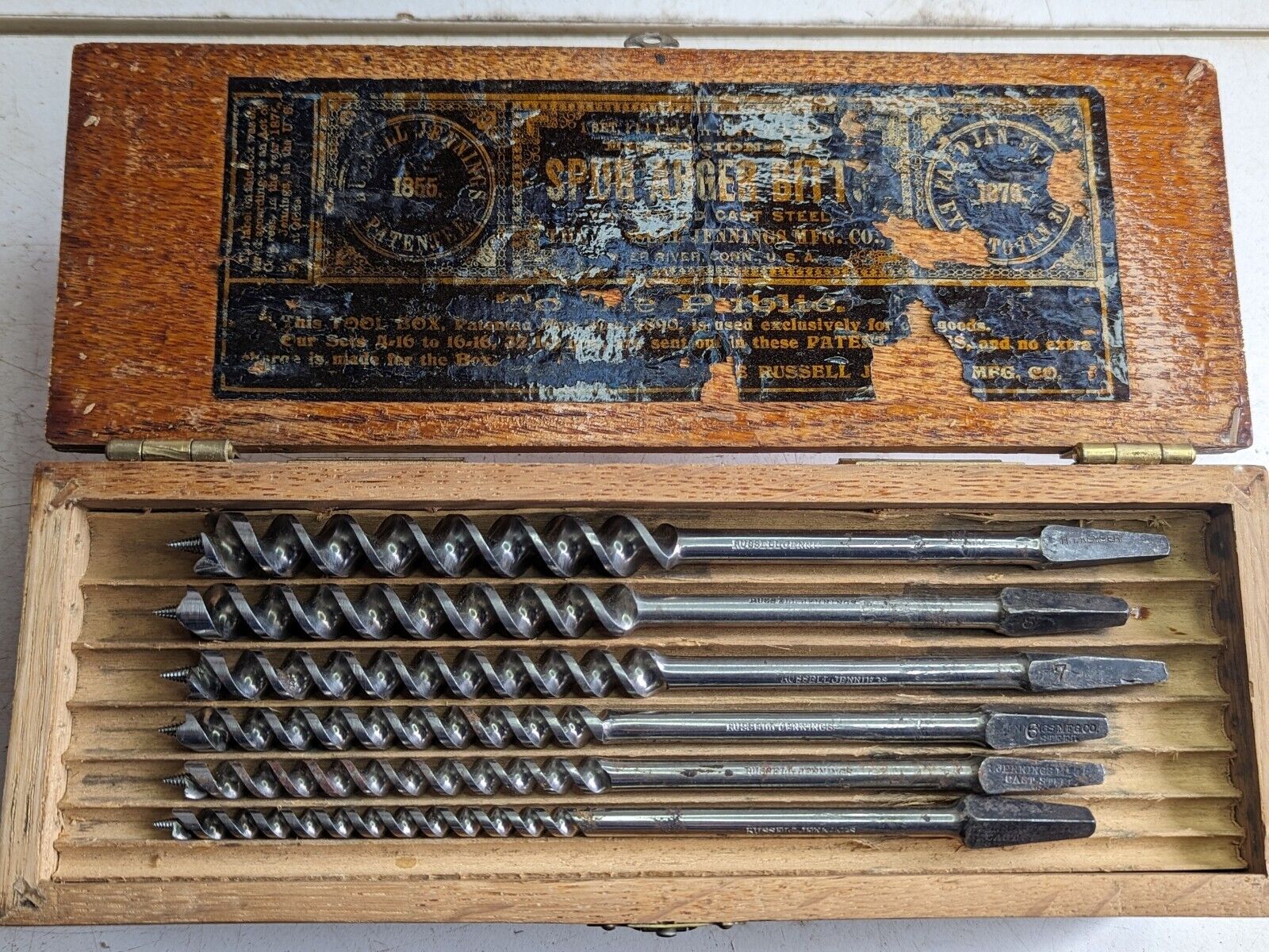 Vintage Russell Jennings auger bit set (13 pcs) / box repaired