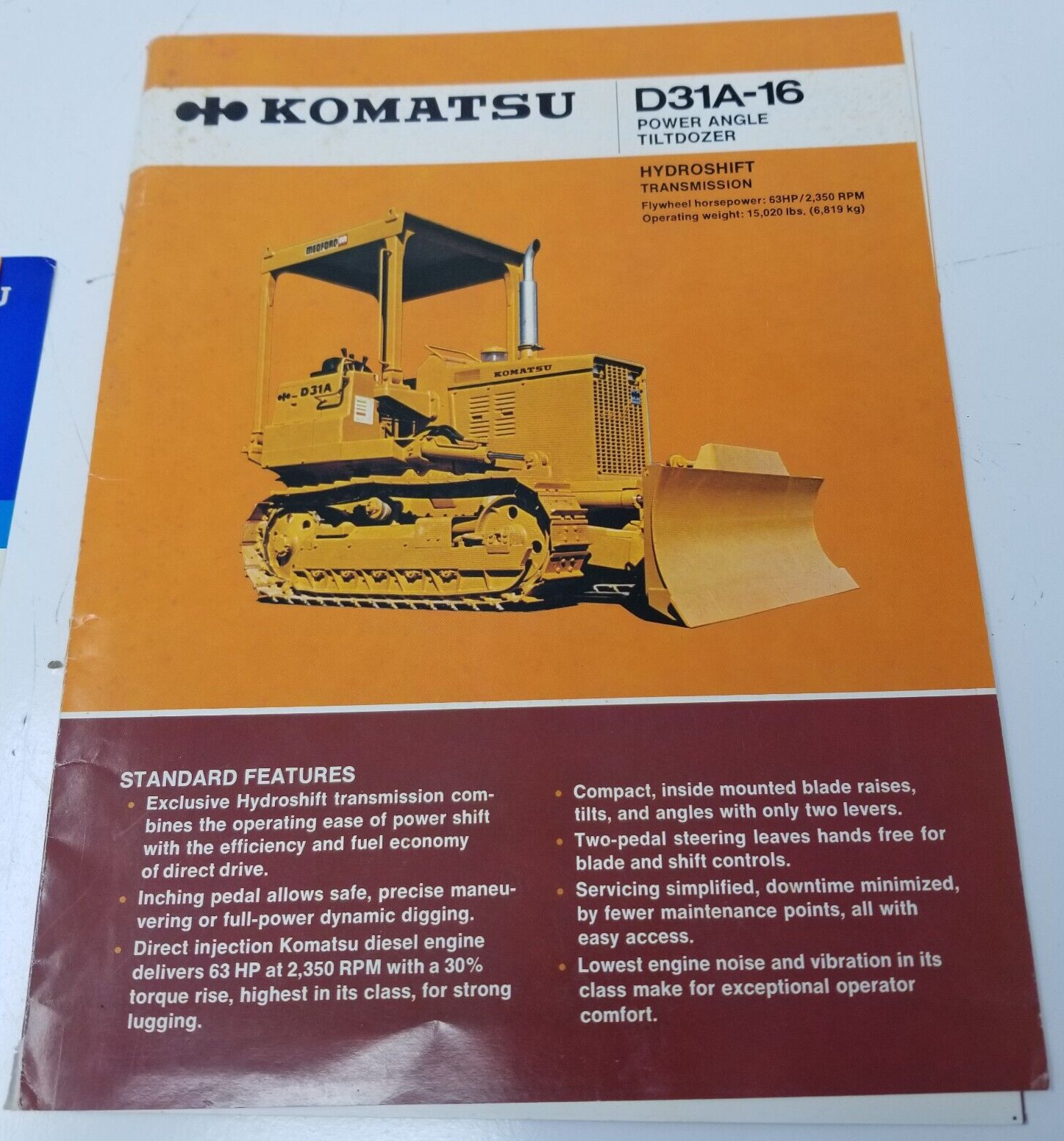 Komatsu D31A-16 1982 Sales Brochure Power Angle Tilt Dozer Photos Specs