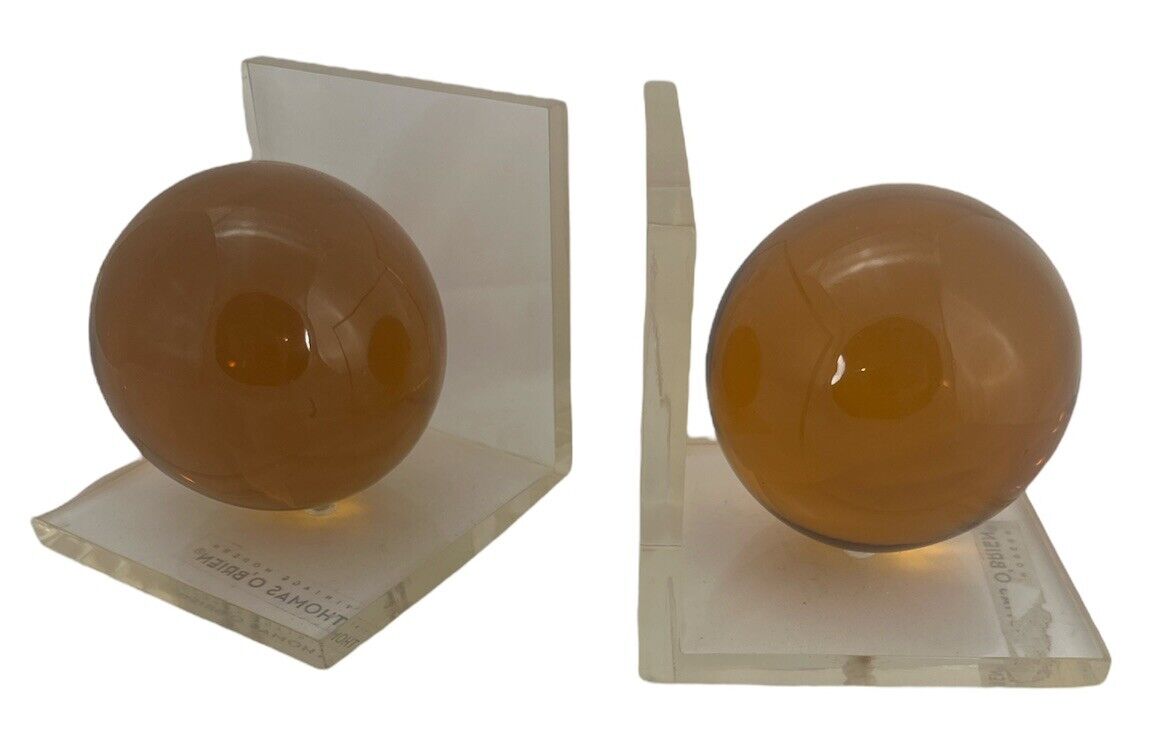 Thomas O'brien Lucite Clear and Amber Sphere MCM Bookends
