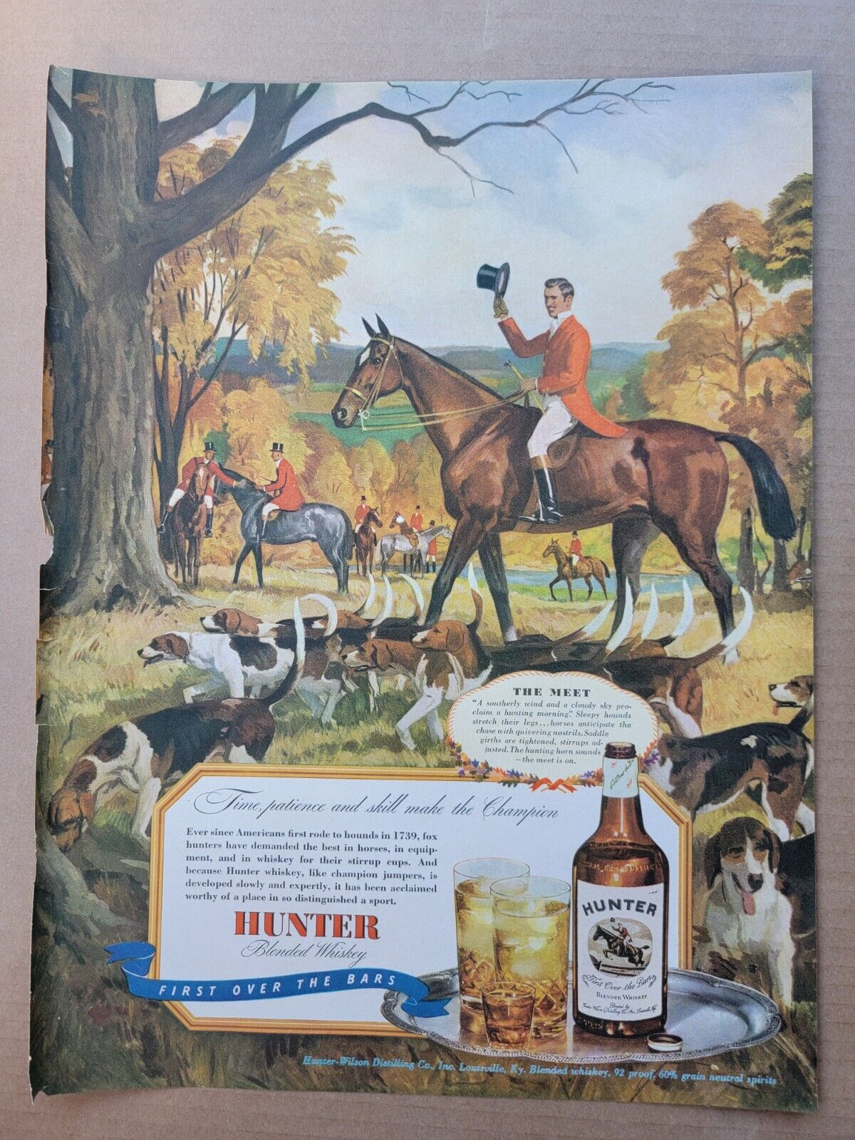 Vintage 1946 Print Ad Advertisement Hunter Whiskey Fox Hunt Time Patience Skill