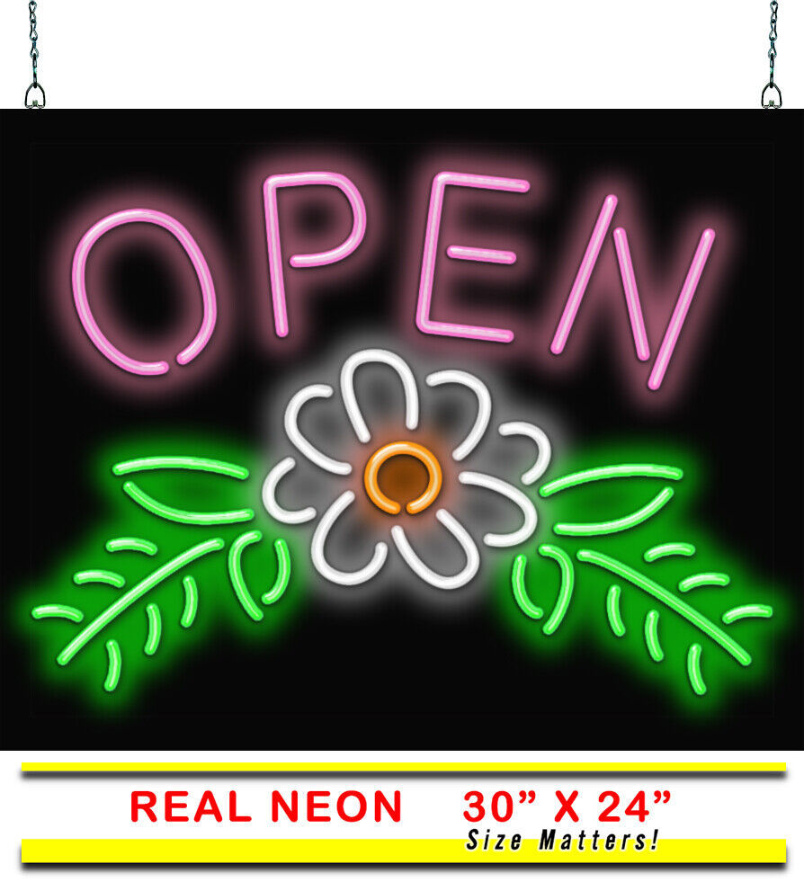 Large Open W/ Flower Neon Sign | Jantec | 30\