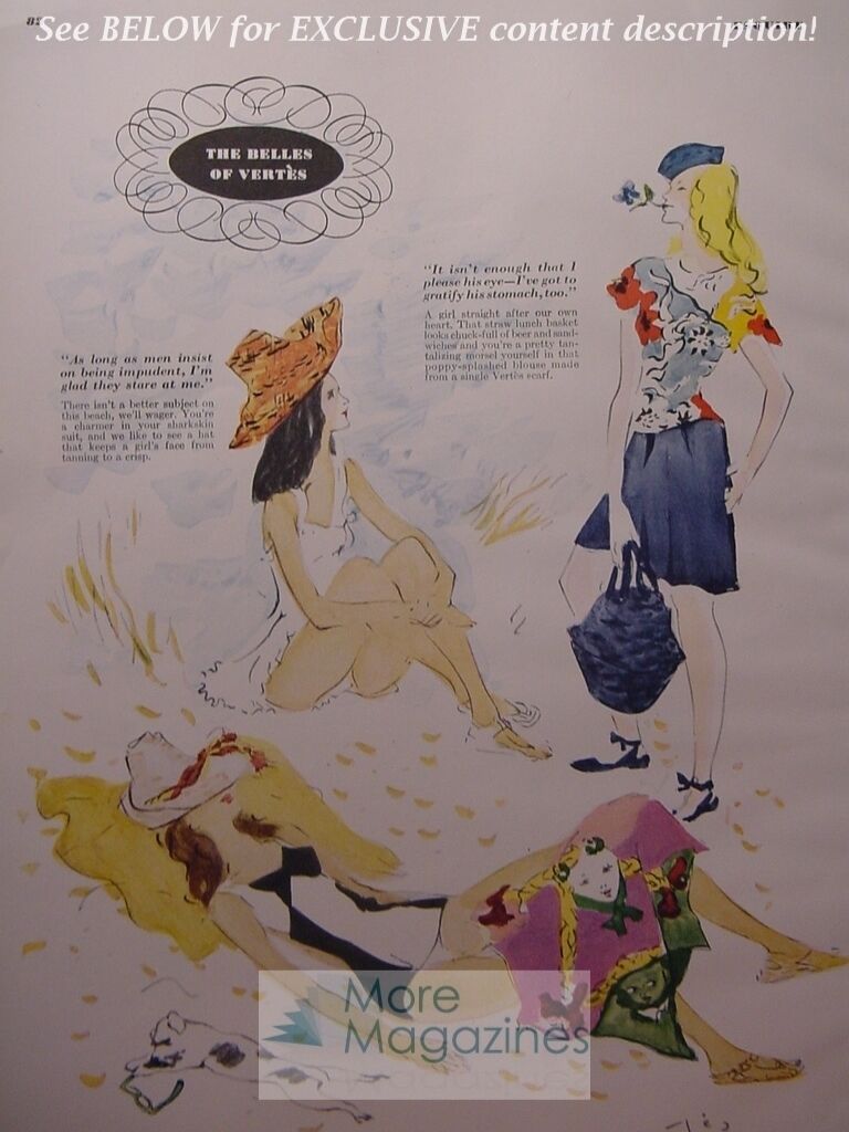 RARE Esquire 1943 Article The BELLES of VERTES, art by MARCEL VERTES WWII Era