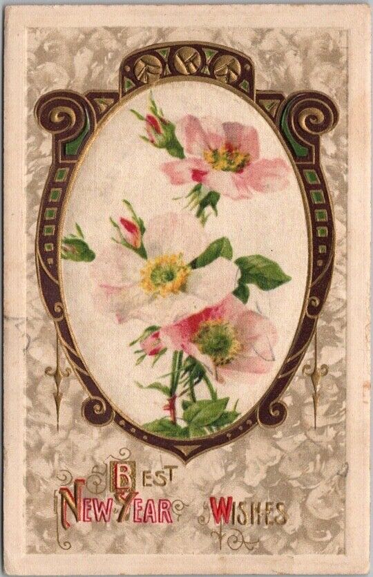 Vintage Winsch HAPPY NEW YEAR Greetings Postcard Real Silk Fabric / 1916 Cancel