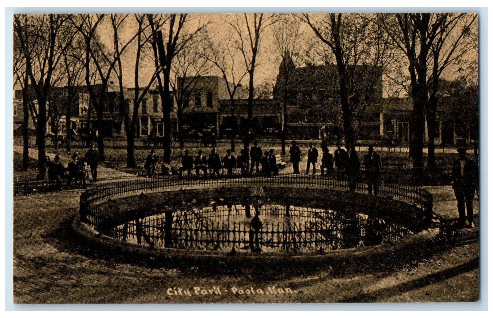 c1910's City Park Pond Trees Scene Paola Kansas KS Unposted Vintage Postcard
