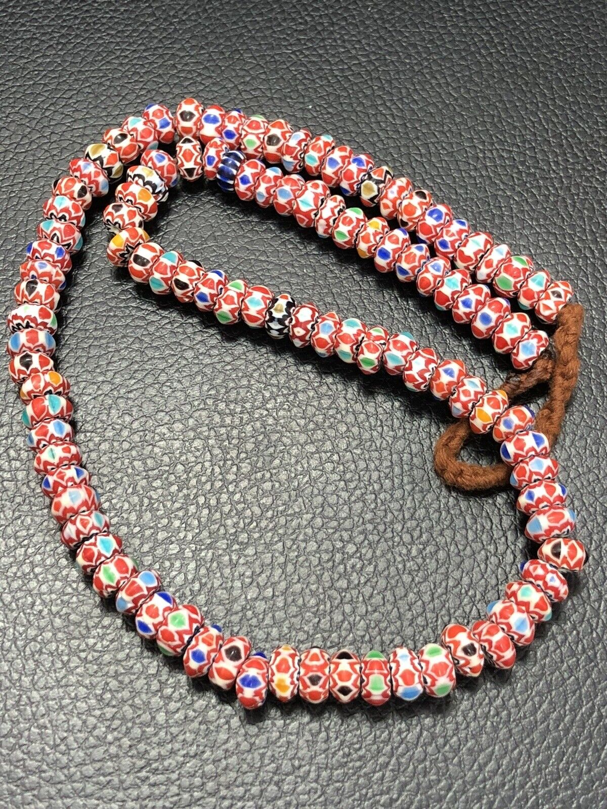 Vintage Venetian Style African Chevron Glass Beads Strand 10mm Genuine Beads￼