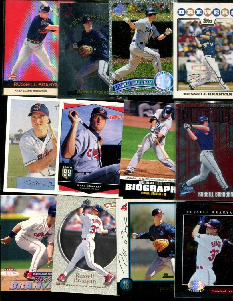 RUSSELL BRANYAN  LOT OF 81 ALL DIFFERENT BASEBALL CARDS INDIANS BREWERS GEORGIA