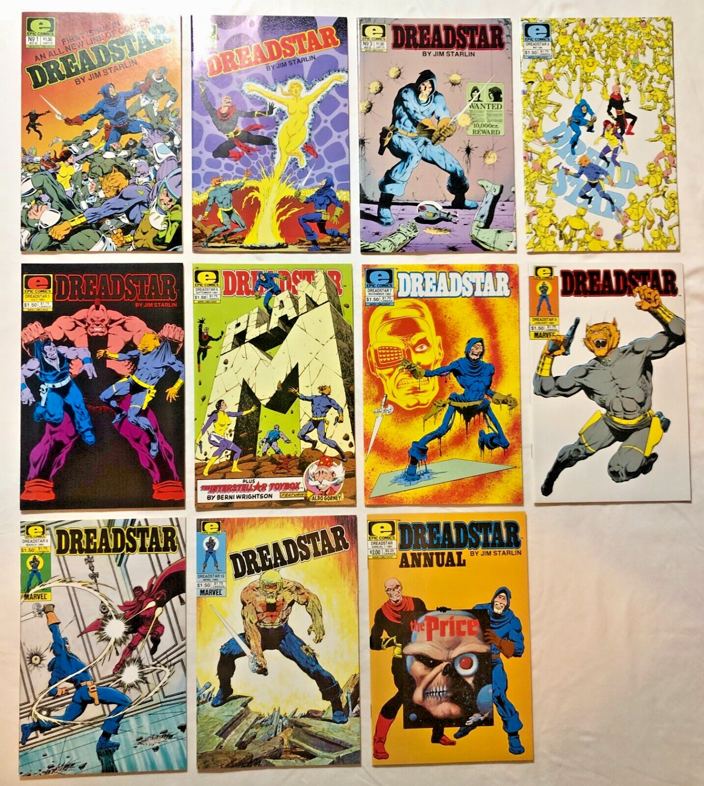 Jim Starlin's Dreadstar Lot of Issues 1-10 plus Annual 1, Issues 1-3 are signed