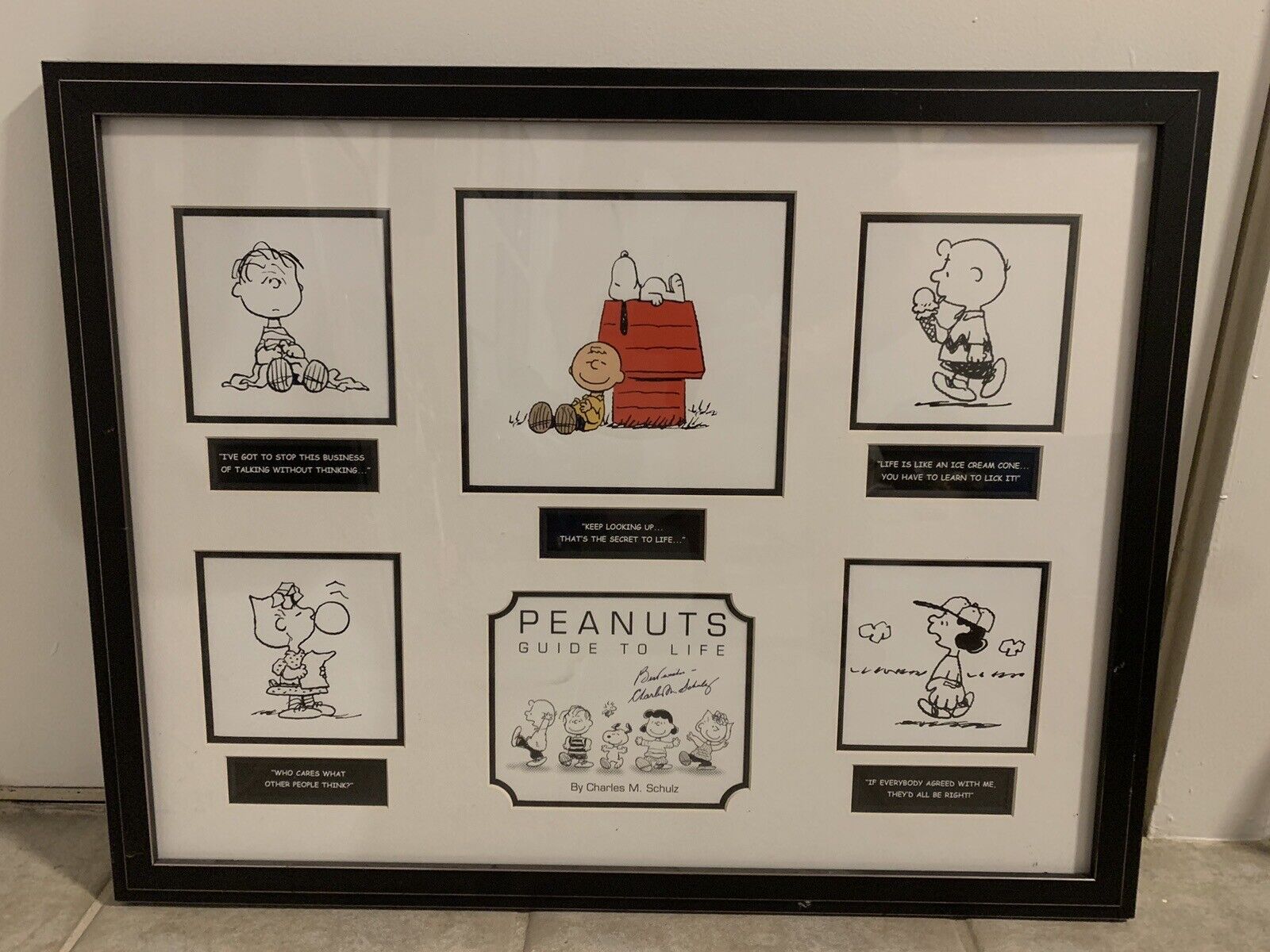 Charles Schulz “Peanuts Guide To Life” Framed Collage Rare w/ COA Charlie Brown