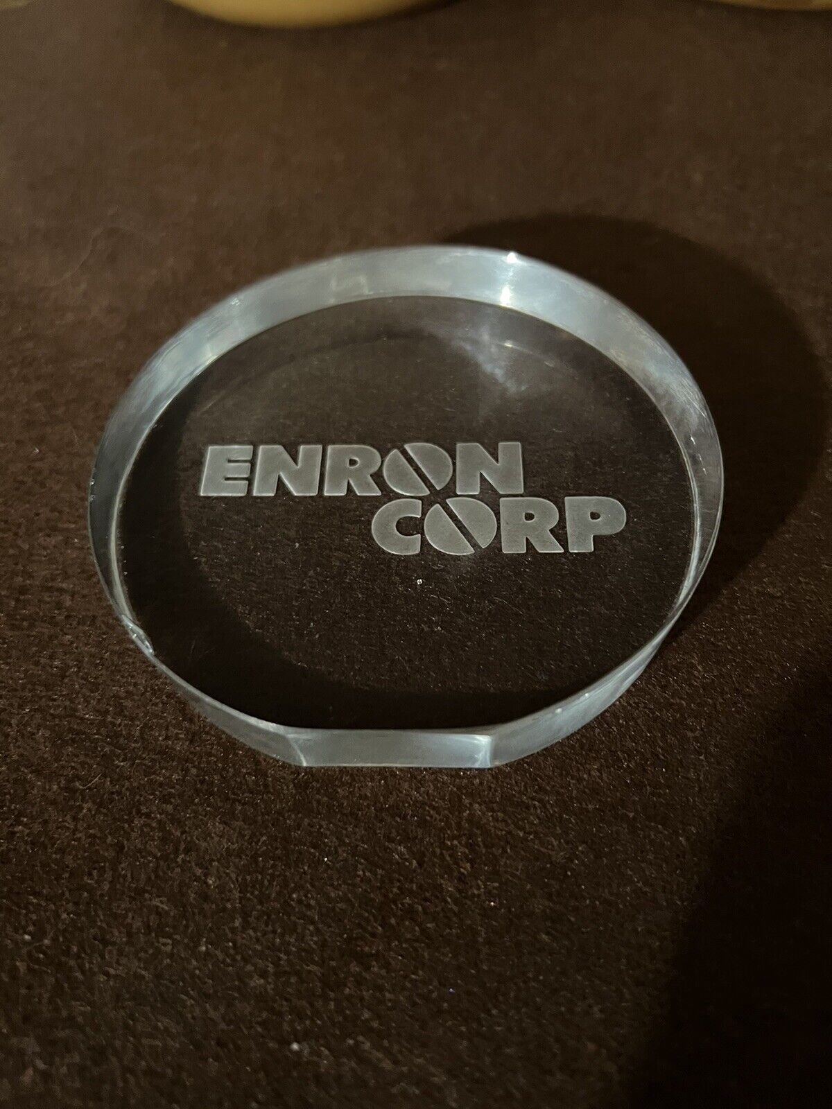 ENRON Corporation Paperweight Etched Glass