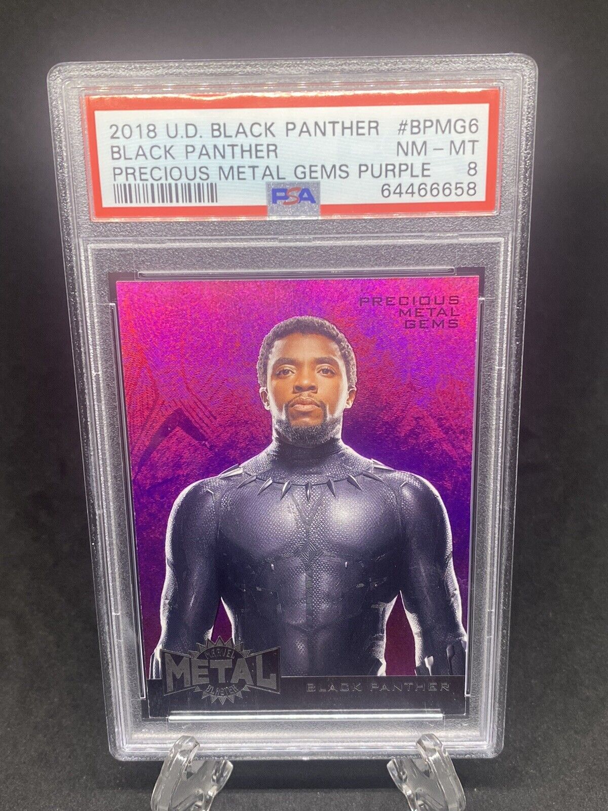 Black Panther 2018 UD Chadwick Boseman  Precious Metal Gems PSA 8 Pop 4-3 Higher