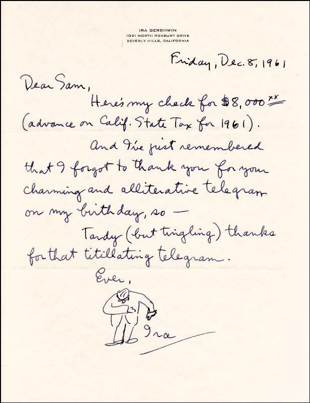 IRA GERSHWIN - AUTOGRAPH LETTER SIGNED 12/08/1961