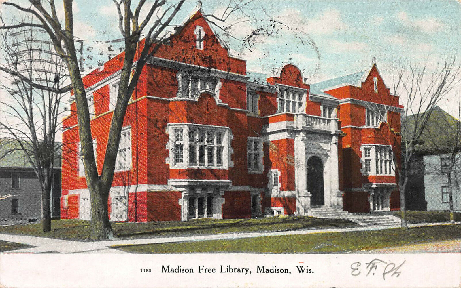 Madison Free Library, Madison, Wisconsin, Postcard, Used in 1908
