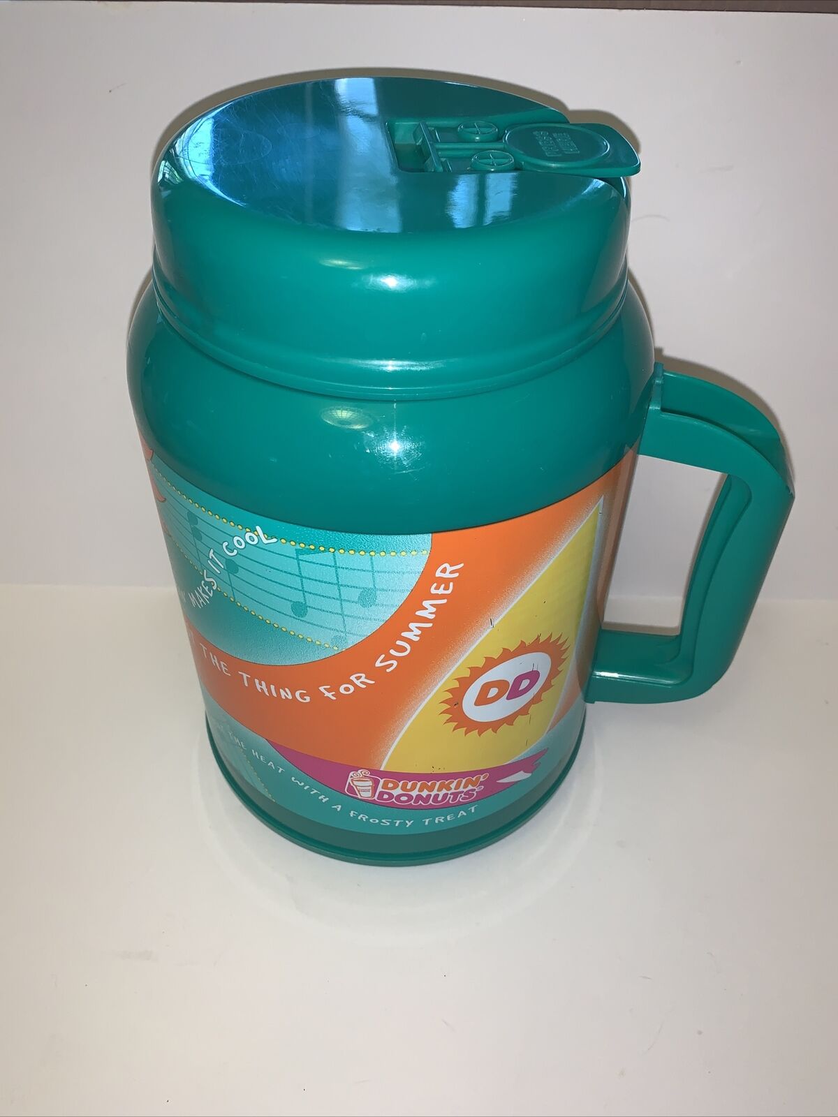 Dunkin Donuts Whirley 64oz Summer Insulated Tumbler Green Guitar Music Notes Fan