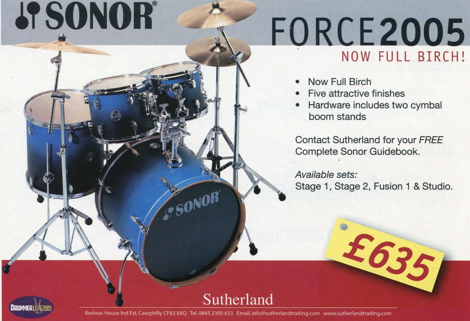 2005 small Print Ad of Sonor Force 2005 Full Birch Drum Kit Sutherland UK Ad