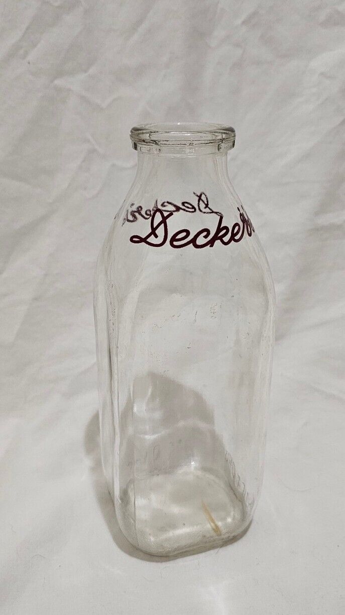 Vintage Decker\'s Dairy One Quart Milk Bottle Embossed Bottom