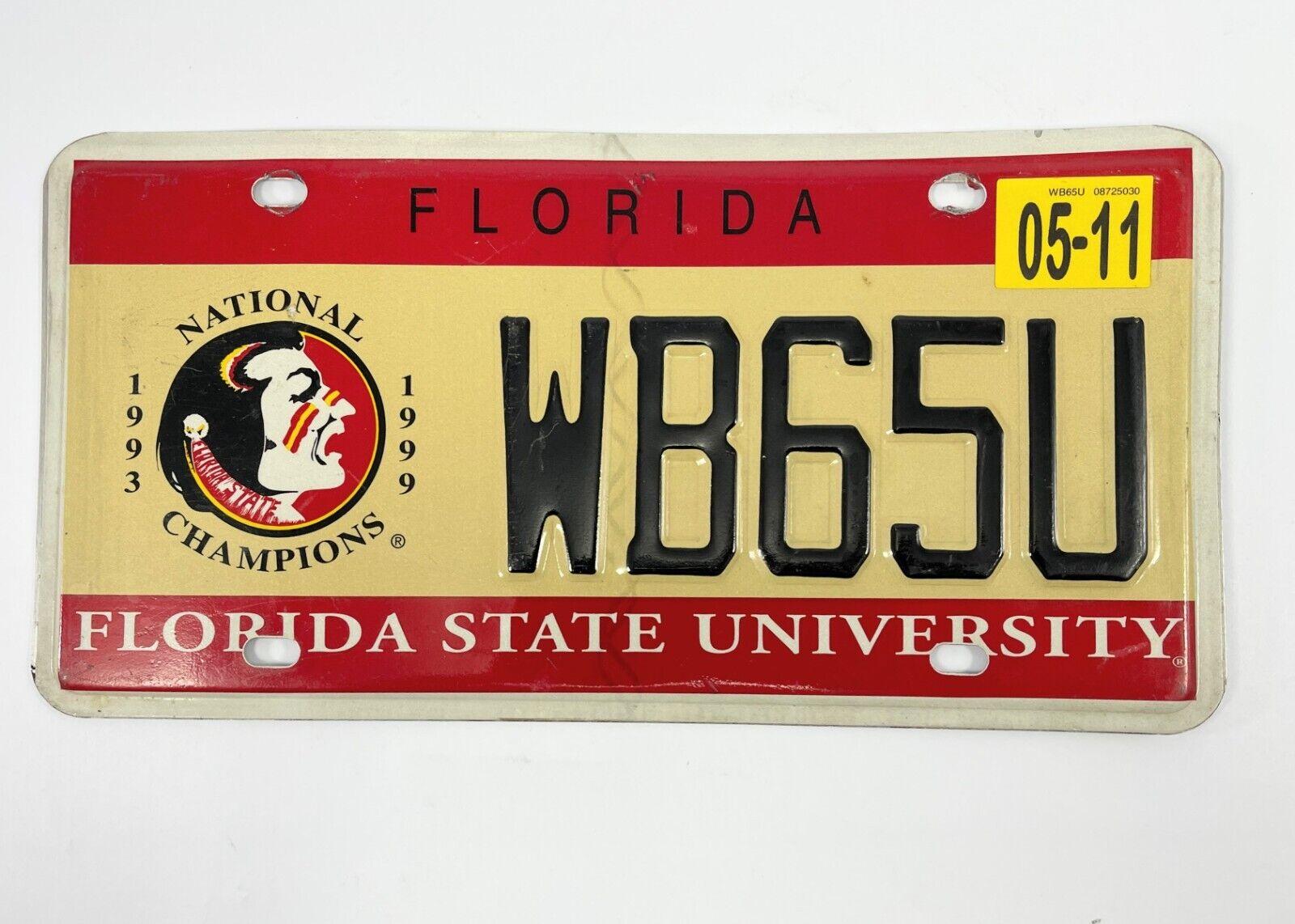 2011 Florida FSU Seminoles National Champions License Plate 1993 1999 WB65U