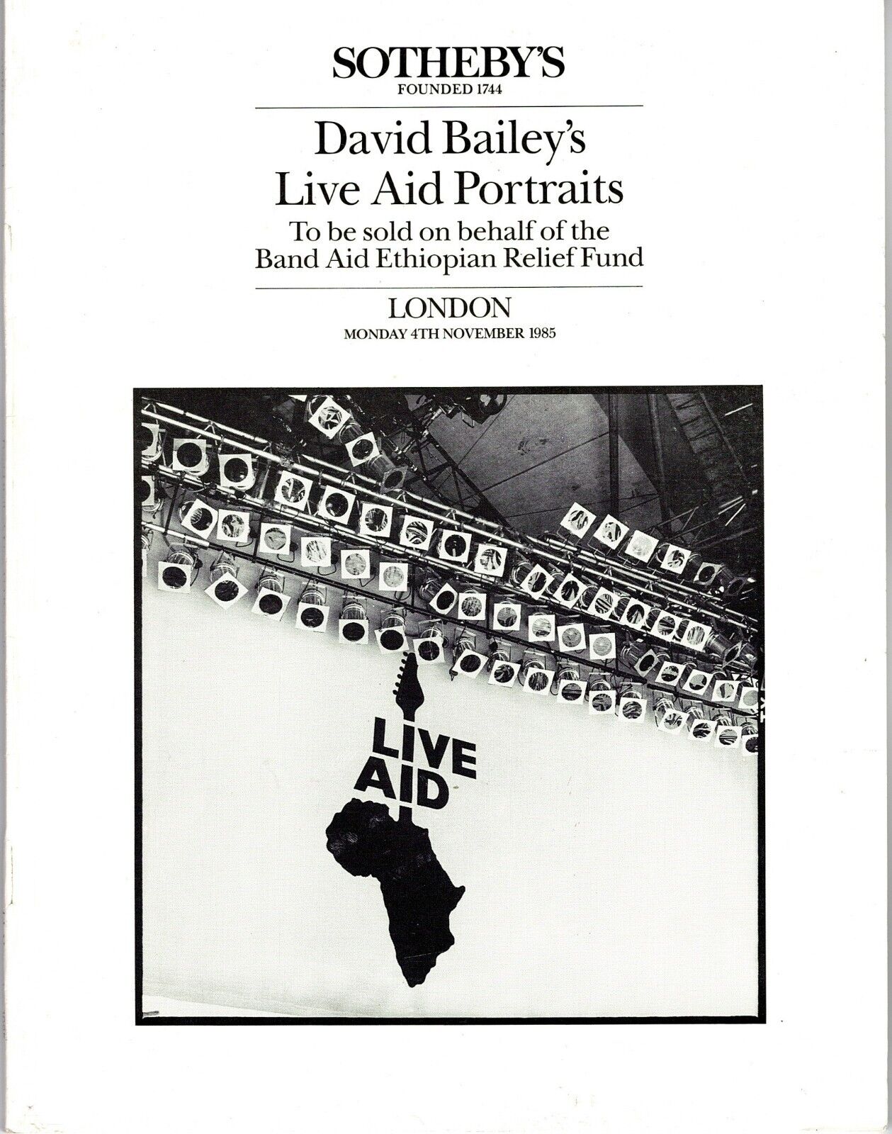 SOTHEBY'S AUCTION CATALOGUE Photographs DAVID BAILEY'S LIVE AID - Nov 1995 RARE