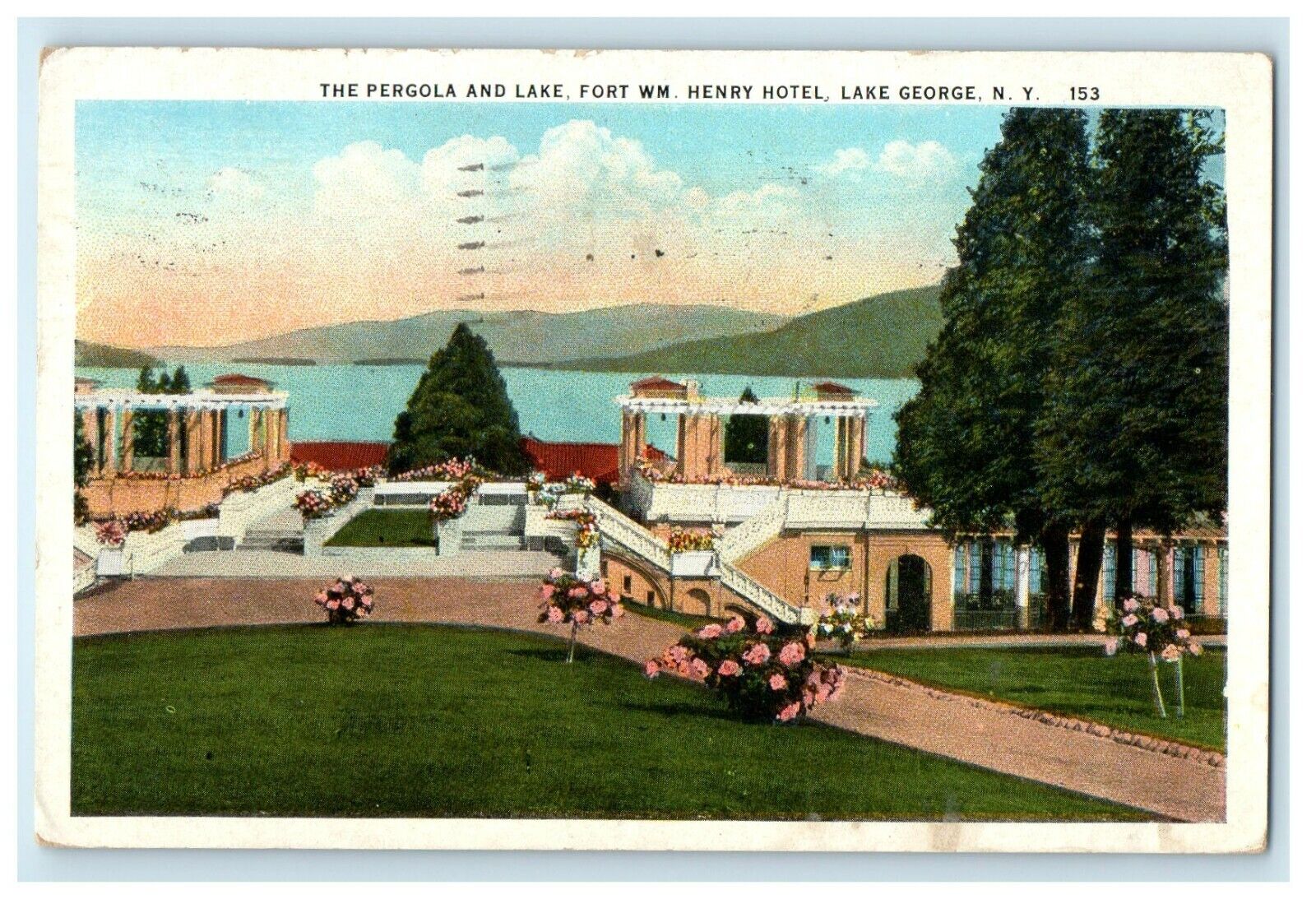 1925 The Pergola And Lake Fort WM Henry Hotel Lake George New York NY Postcard