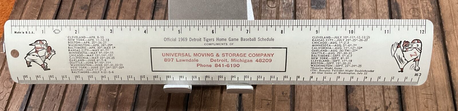 Vintage 1969 Detroit Tigers Schedule Advertising Metal Ruler - MCM USA Nice