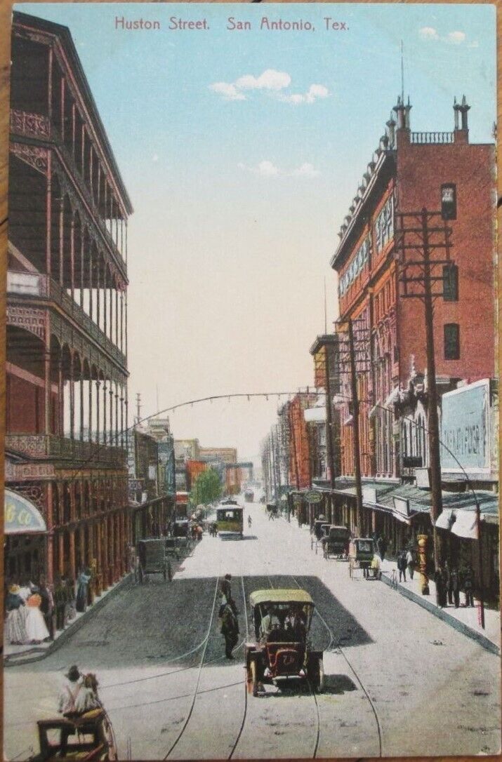 San Antonio, TX 1910 Postcard, Huston Street, Texas Tex