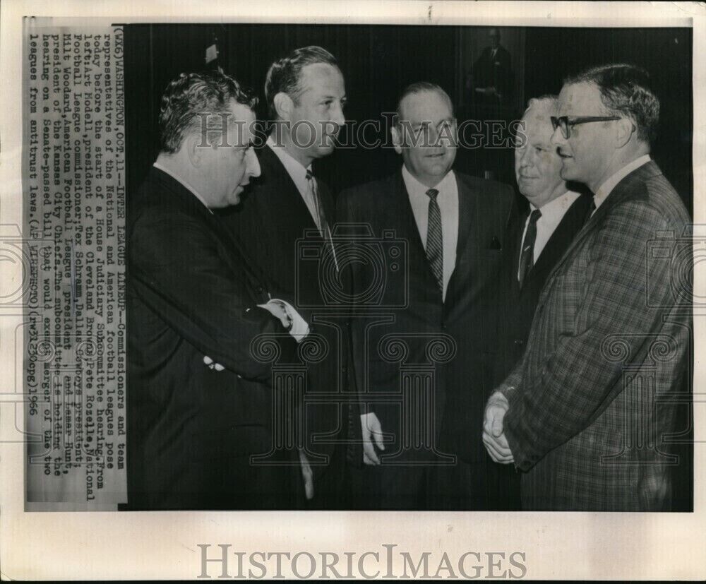 1966 Wirephoto Commissioners and representatives NFL and AFL before hearing 8X10