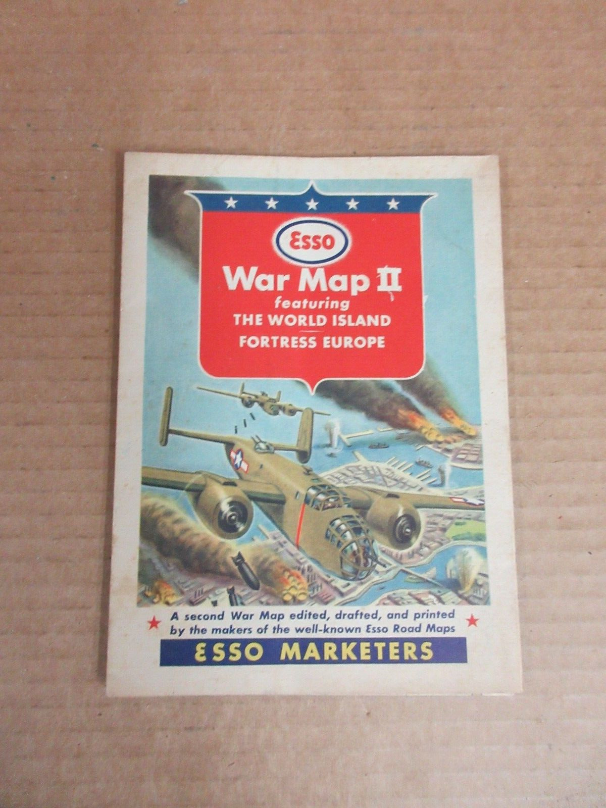 Vintage Esso War Map II Featuring The World Island Fortress Europe
