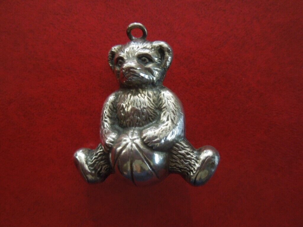 J5266 ANTIQUE  DUTCH 835 SILVER  BABY RATTLE BEAR DOUBLE  SIDED 1920 SEE DESCRIP