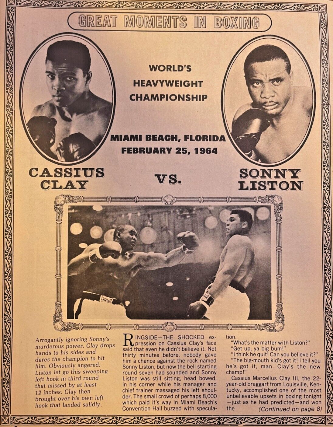 1970 Boxing Match Cassius Clay vs Sonny Liston February 25 1964