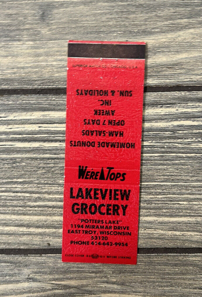 Vintage Lakeview Grocery East Troy Wisconsin Matchbook Cover Ad
