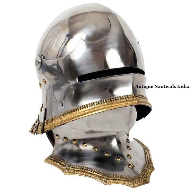 Medieval German Gothic Sallet Helmet with Steel Gorget Neck Armour Reenactment