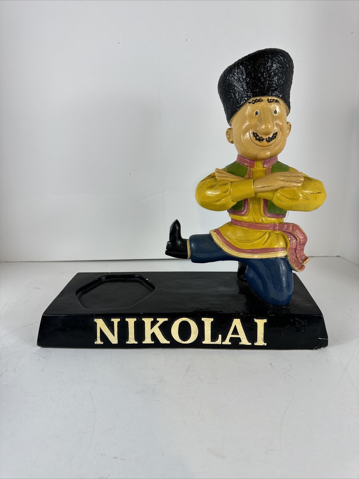 Vintage Nikolai Vodka Chalkware Figure Bar Back Bottle Holder Display 