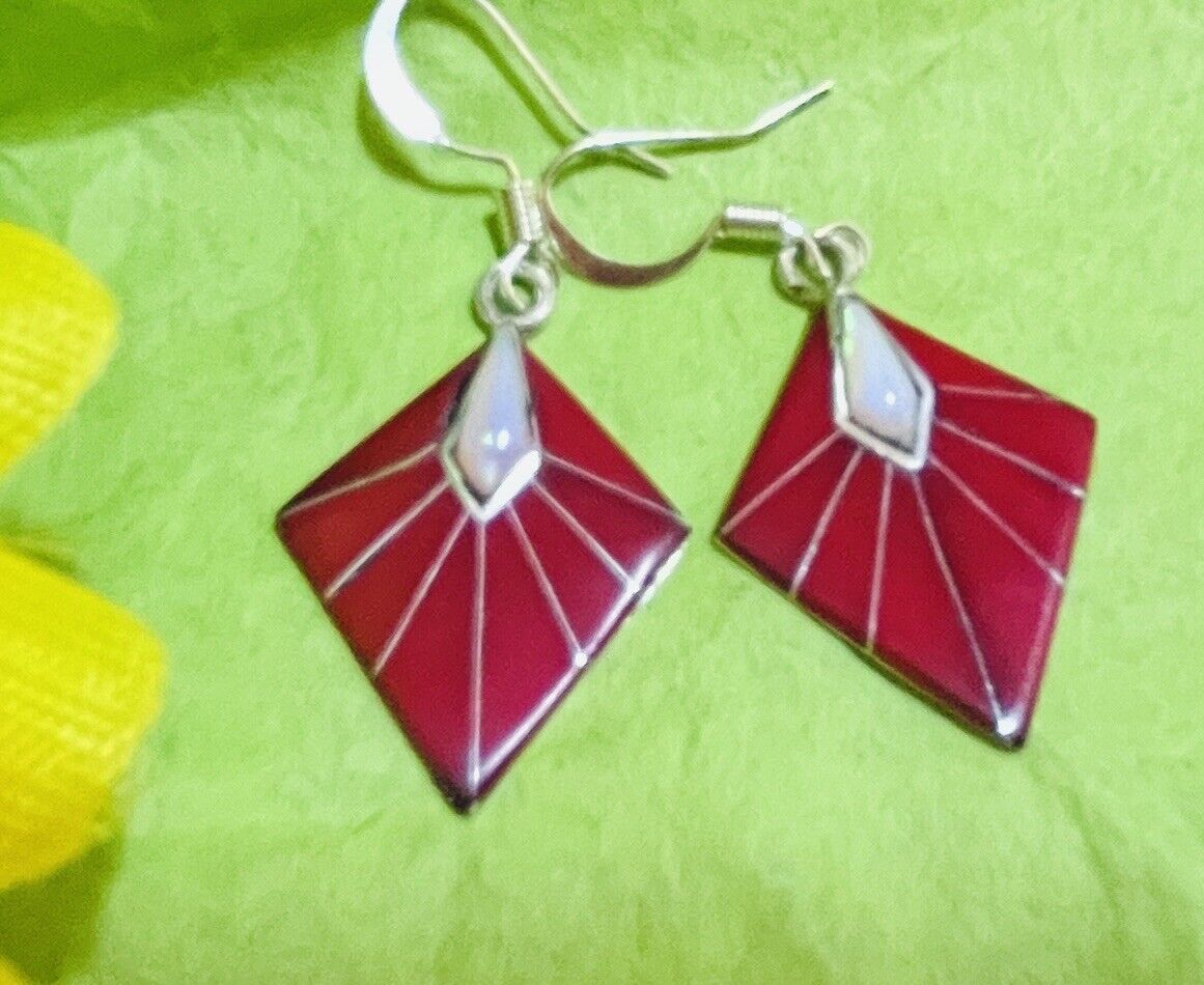 Navajo Sterling Coral And OpalEarrings #708