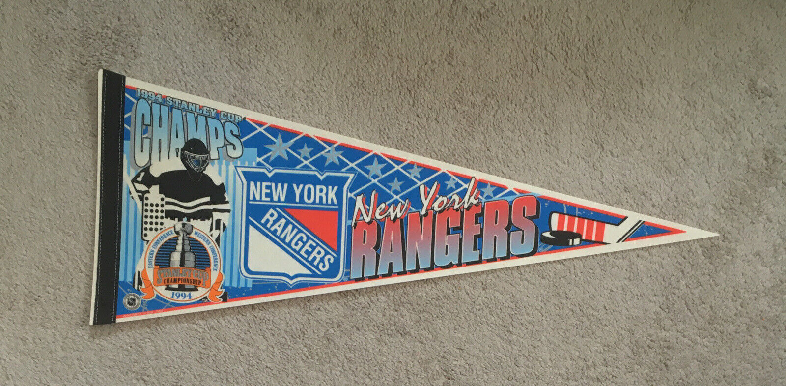 Vintage New York Rangers 1994 Stanley Cup Champions Full Size Pennant NHL Hockey