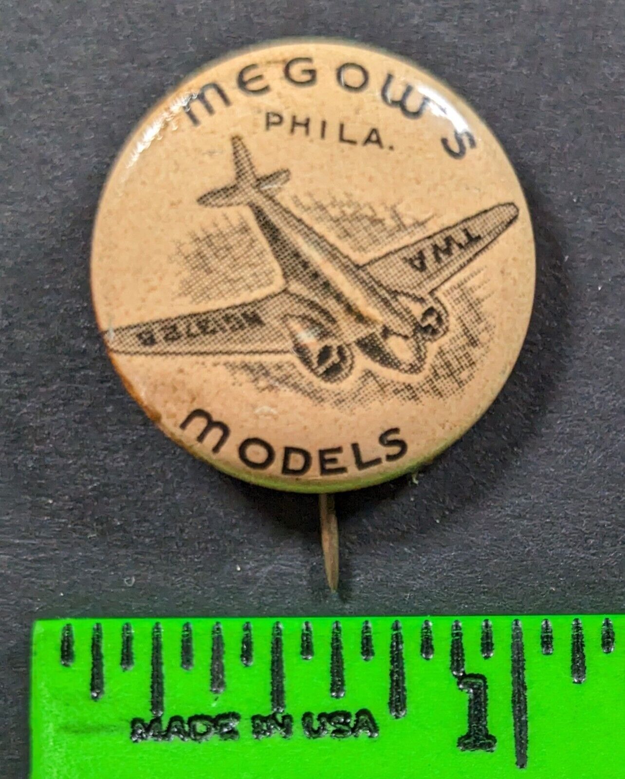 Vintage 1930s Megow\'s Model Airplanes Planes Philadelphia PA Pinback Pin