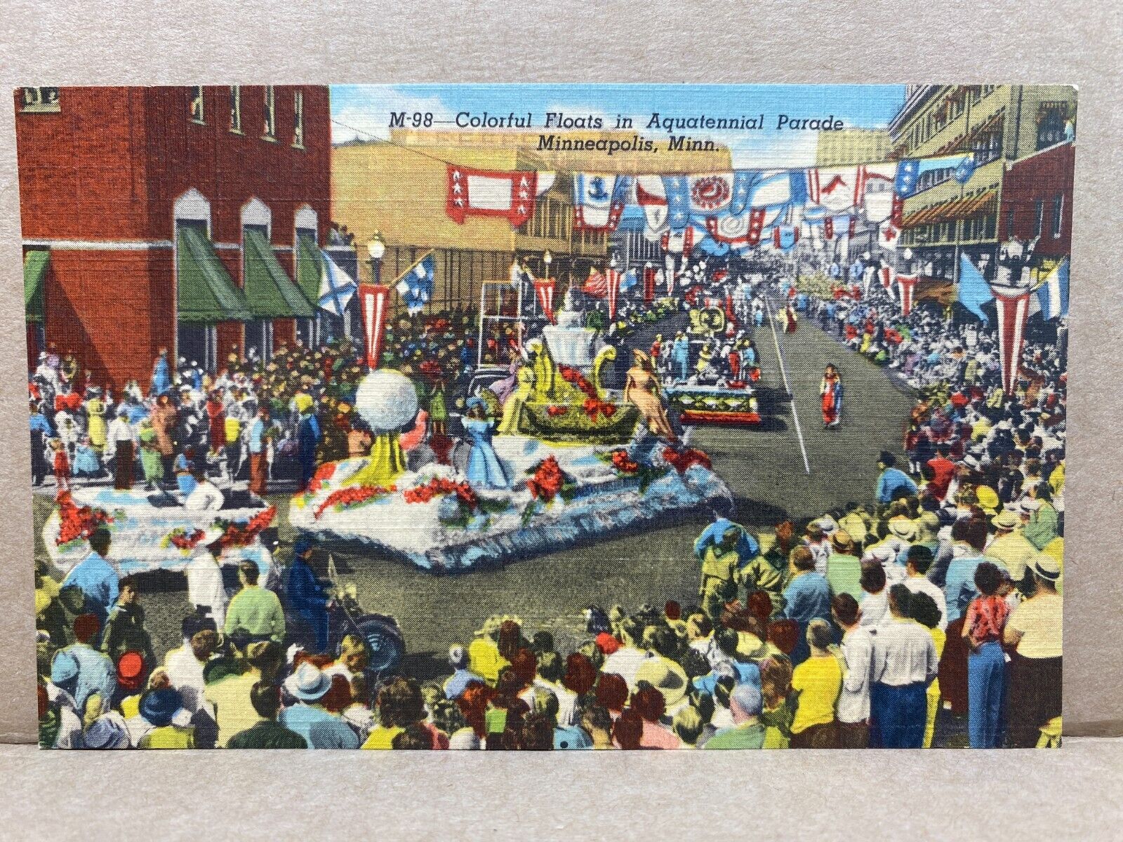 Colorful Floats Aquatennial Parade Minneapolis Minnesota Linen Postcard No 2005