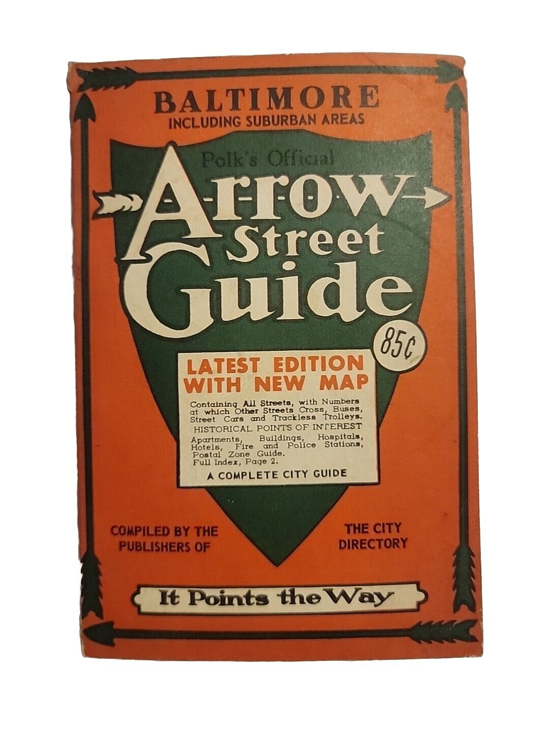 ARROW STREET GUIDE (1959) Baltimore MD - Map Included 