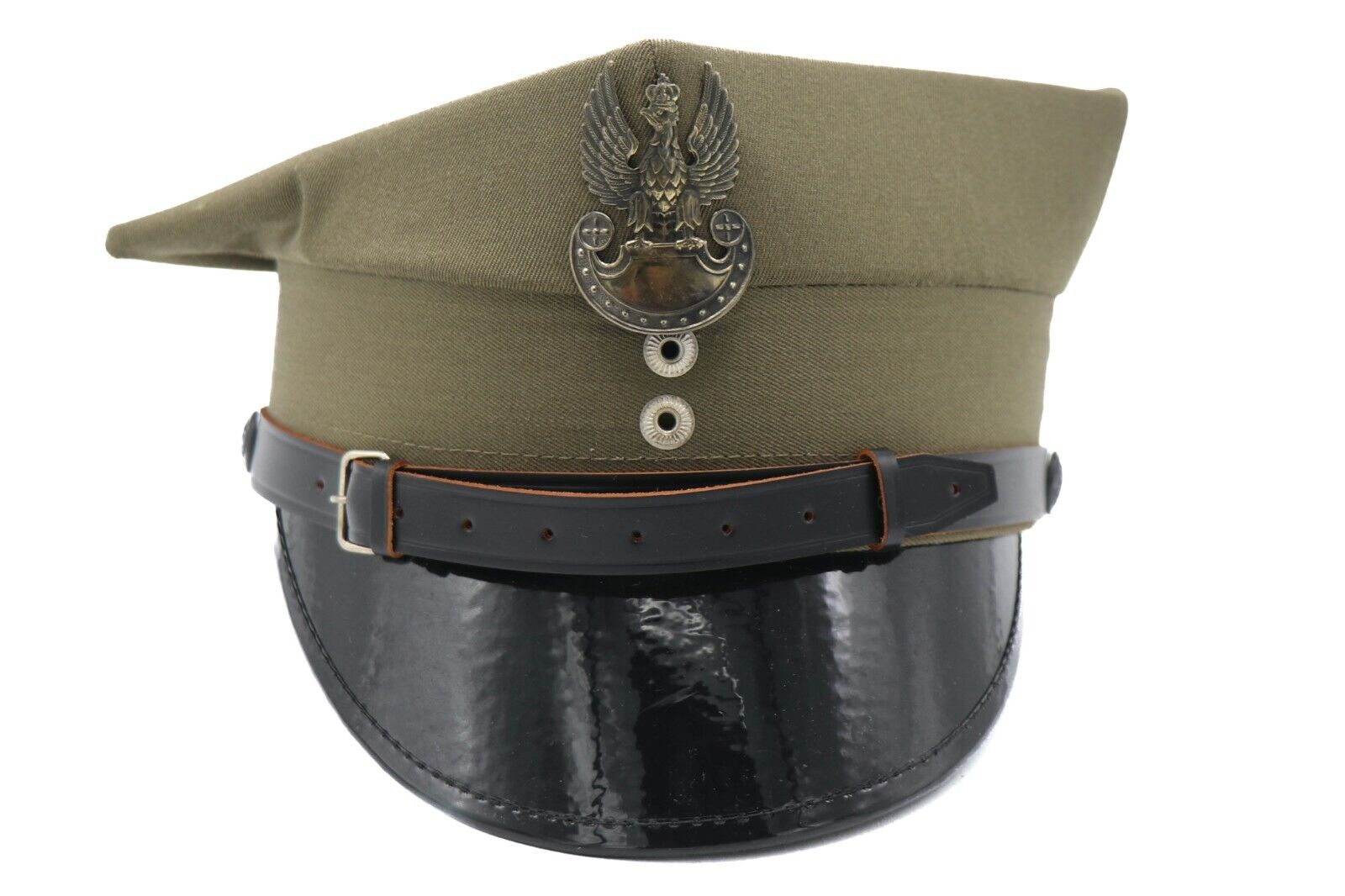 Authentic Polish Army Rogatywka Peaked Cap Khaki Parade Dress Uniform Hat Visor