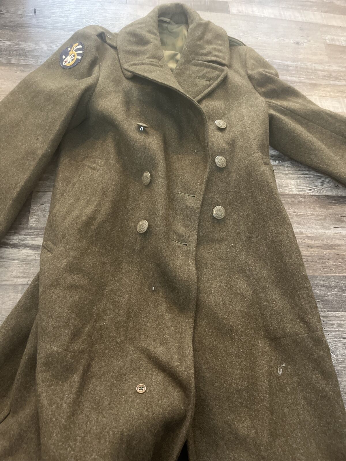 WW2 US Army Green Wool Military Trench Coat Vintage 40s Mens Long Overcoat 38R