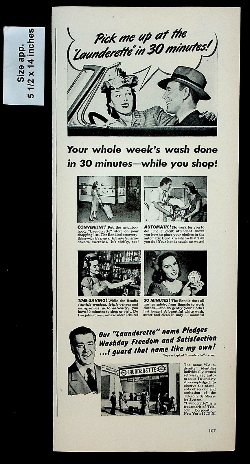 1947 Launderette Laundry Center Woman Washday Freedom Vintage Print Ad 30471