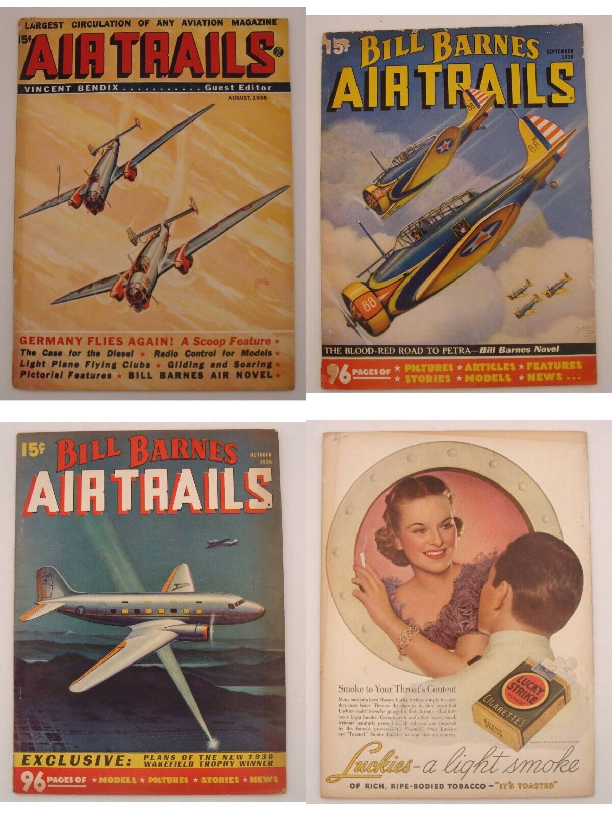 3 Bill Barnes Air Trails Magazine 1936 Vintage Aviation Hero Pulp Tinsley WWII