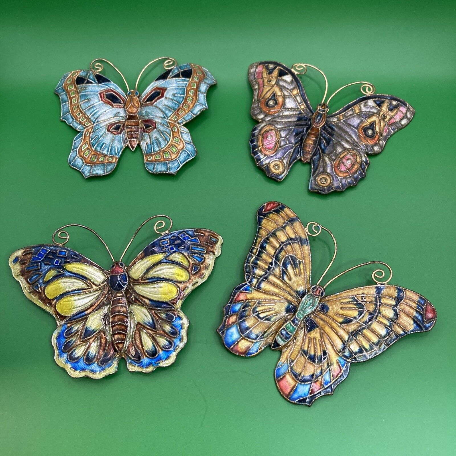 Cloisonné Enamel Metal Butterfly Ornaments Decorations Set of 4 Magnet Back 3\