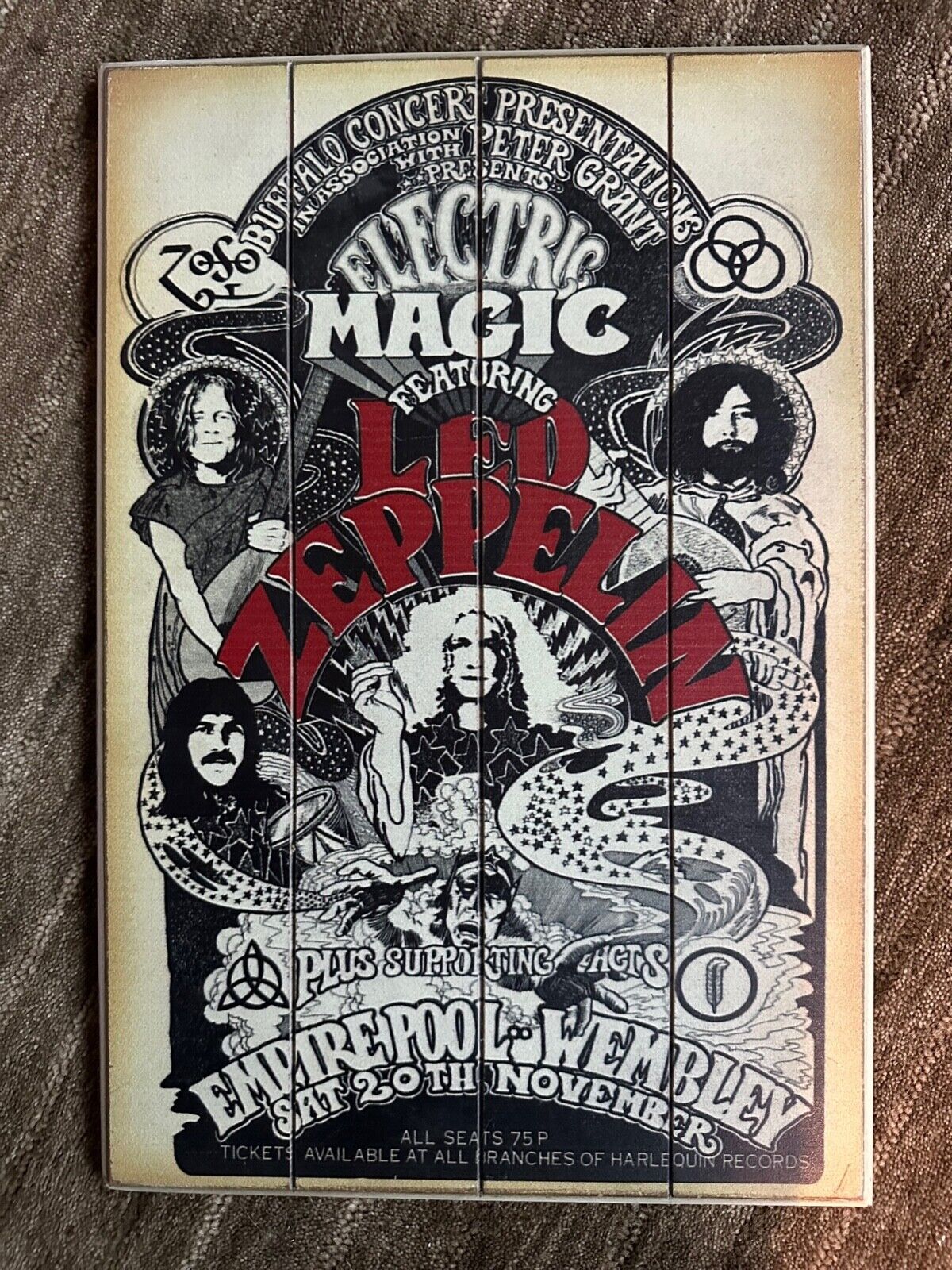Led Zeppelin vintage  Concert Electric Magic NICE Wood Poster