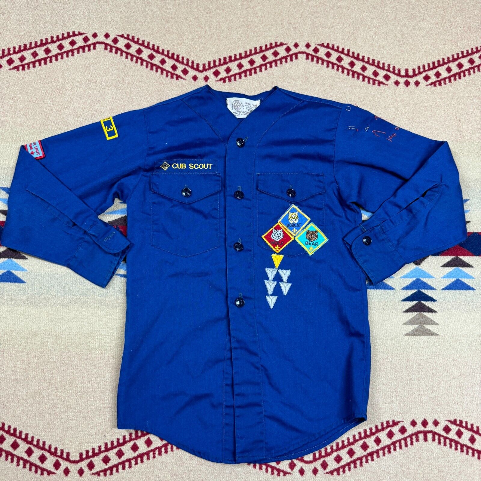 Vintage Official Boy Scouts of America Cub Scout Shirt With Patches Blue Small