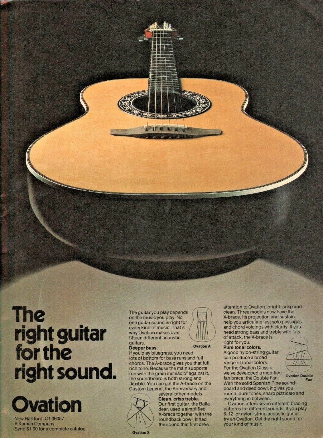 1979 Ovation Acoustic Guitar Bracing A, X, Double-Fan - Vintage Ad