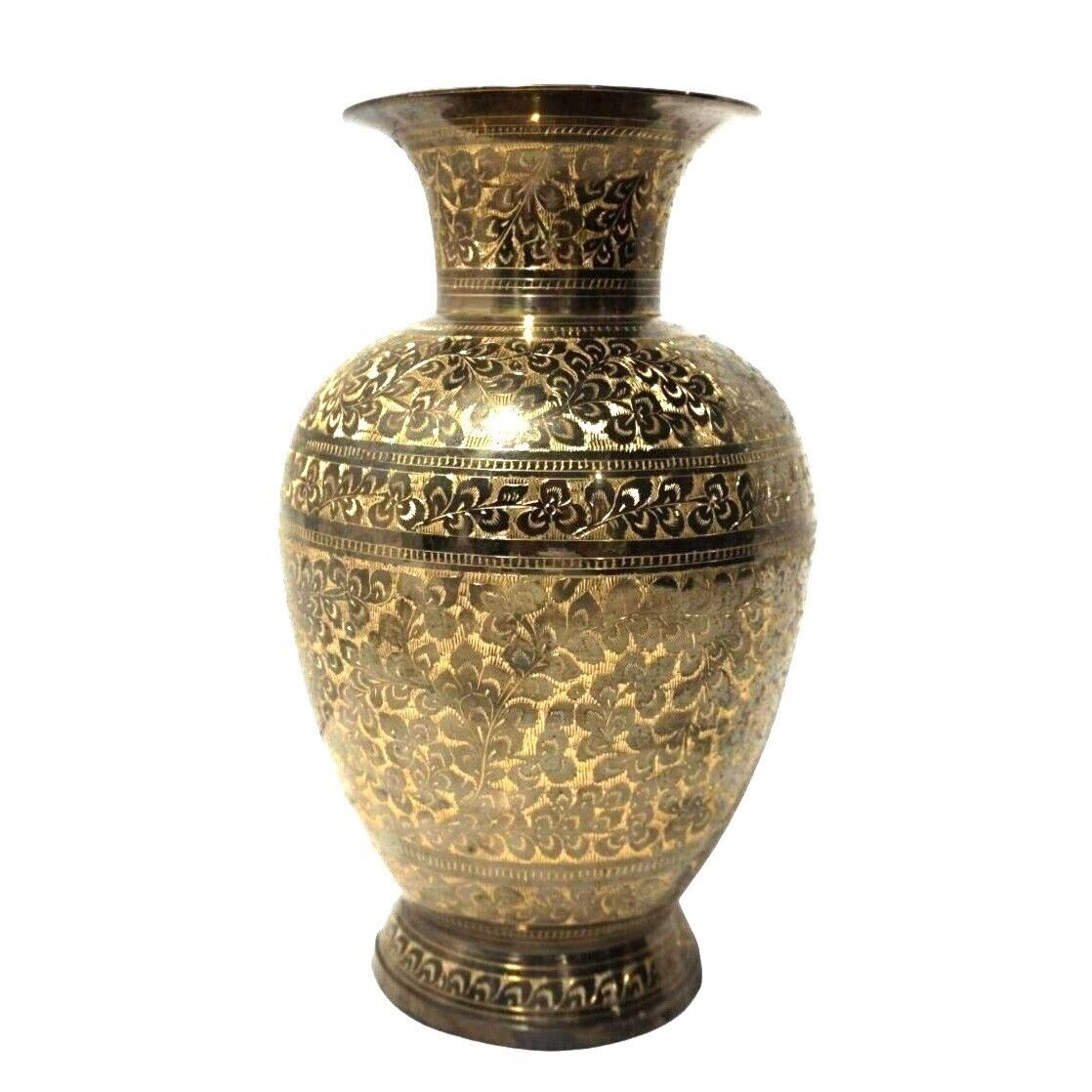 Beautiful Tall Brass Vase with Intricate Floral Etchings, Engraved in India