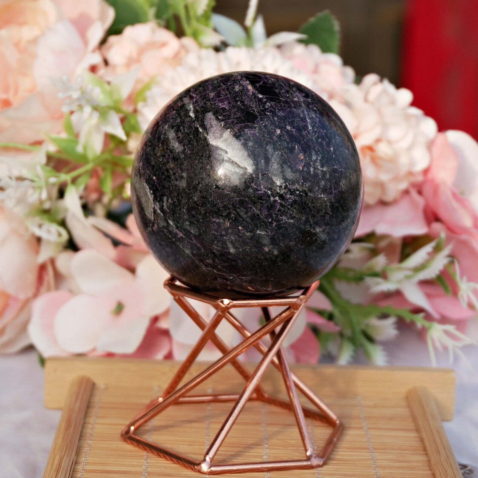 0.7Lb Natural Chinese Charoite Crystal Healing Sphere Reiki Energy Prophecy Ball