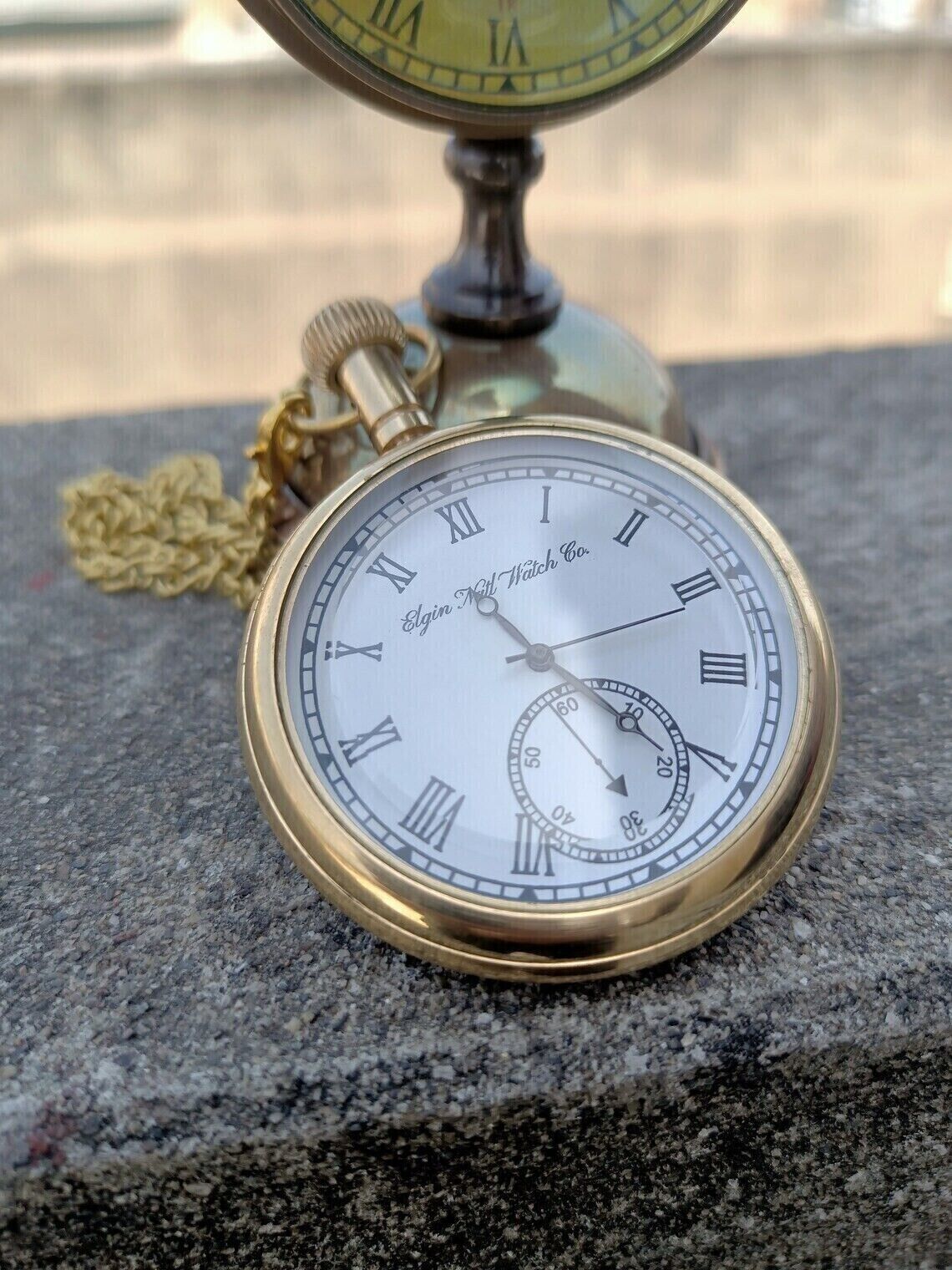 Vintage Antique Engraved Brass Elgin Pocket watch W/ Chain Gift for occasion Her